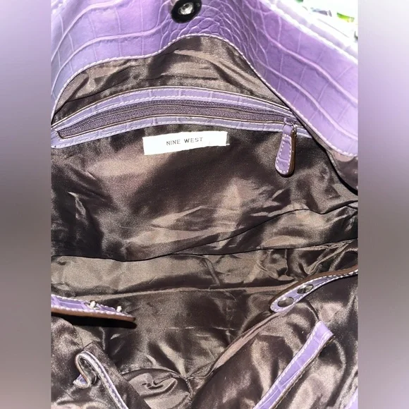 Vintage Nine West Purple Croc Style Leather Bag - Picture 3 of 8